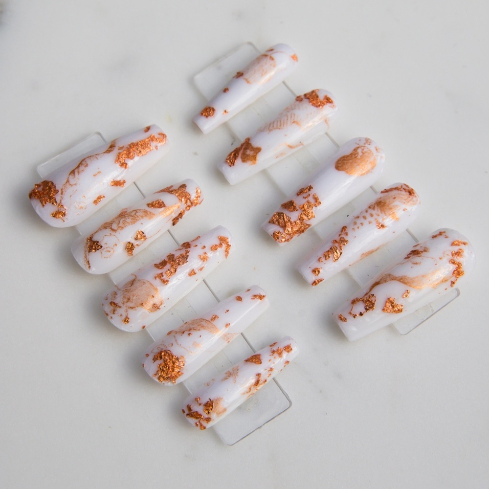 Custom Neutral Gold Leaf Press On Nails